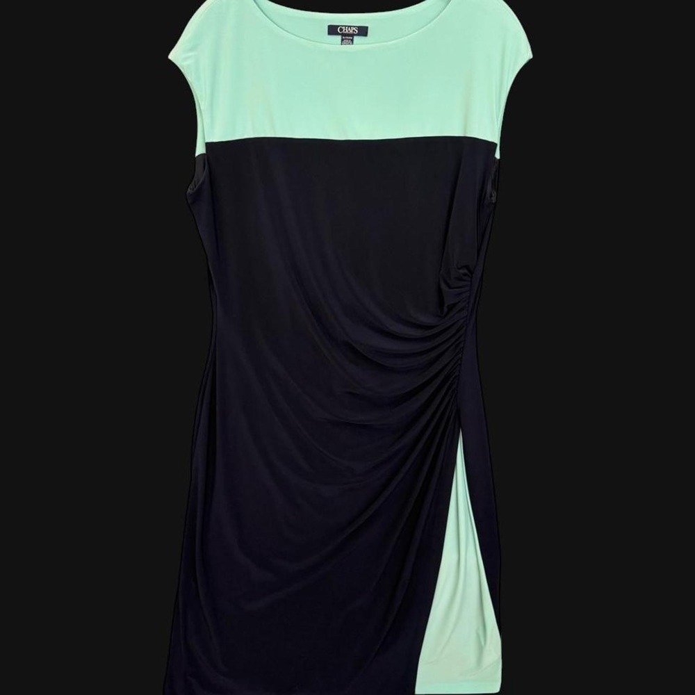 Chaps Colorblock Sheath Dress Womens XL Mint Green Navy Ruched Side Split